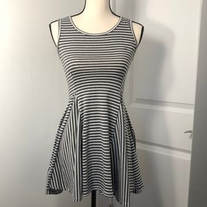 Fit and Flare Mini Gray Striped Dress